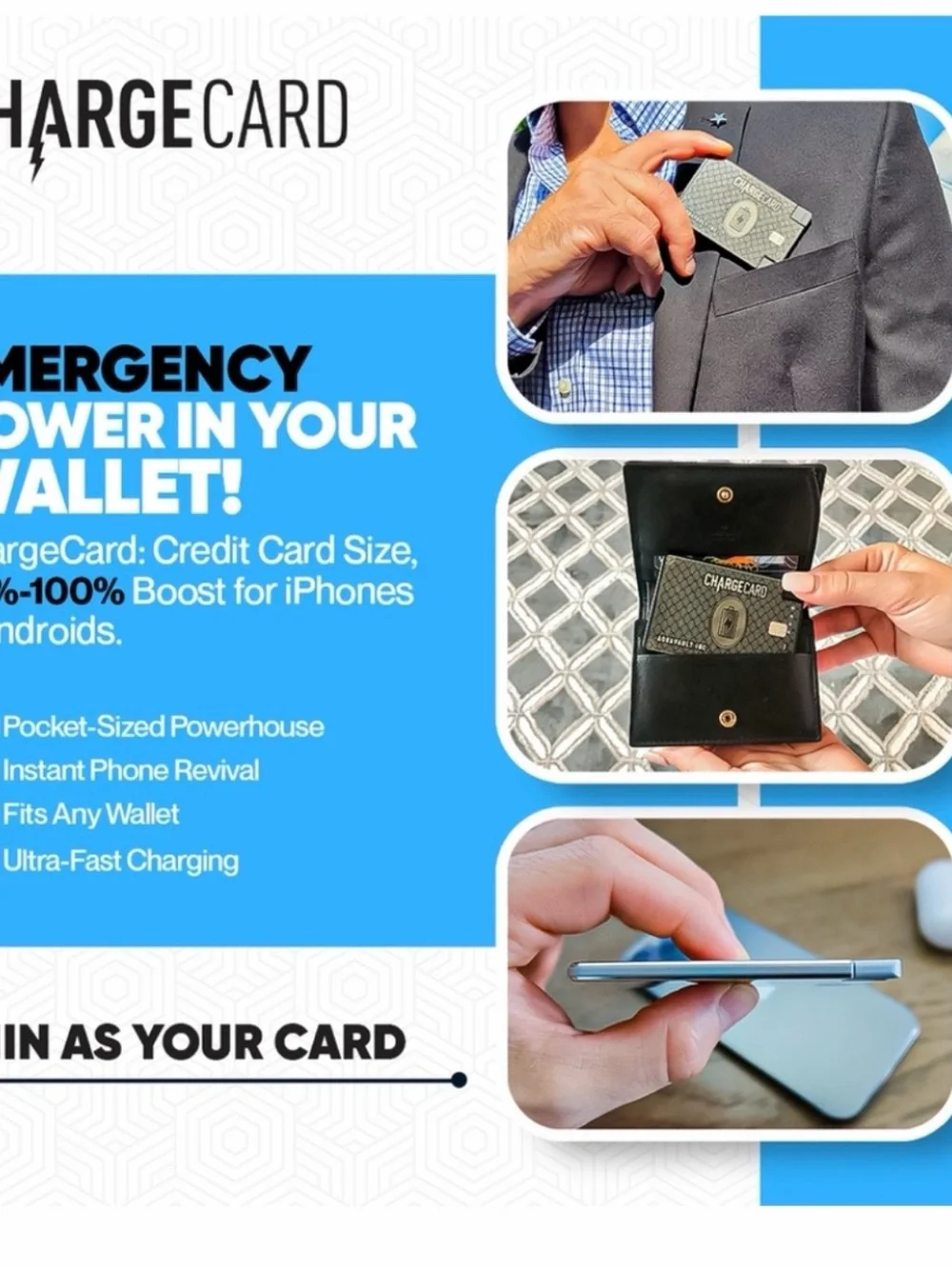 Aquavault Inc ChargeCard Wireless Magnetic Portable Charger NIB